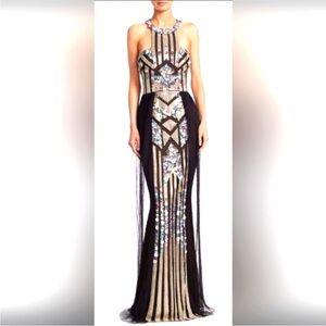 Marchesa Art Deco Sequin Gown - Black / Silver